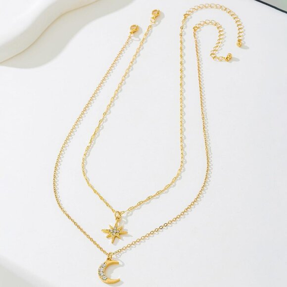 Stylish Gold-Plated Star & Crescent Moon Necklace Set – Perfect for Any Occasion - Picture 4 of 5